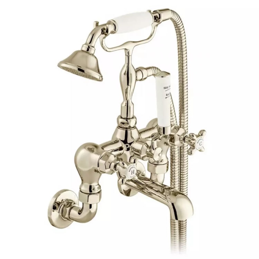 Cutout image of Booth & Co. Axbridge Cross Nickel Wall-Mounted Bath Shower Mixer